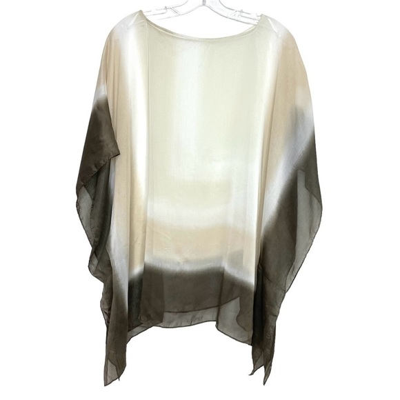 Tops - Sheer Ethereal Boho Geometric Ombré Poncho Tunic Top Minimalist Contemporary
